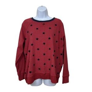 Eddie Bauer Women’s Sweatshirt Star Print Crewneck Red Navy Trim Size Large